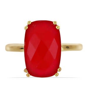 Pozlacený Stříbrný Prsten s Růžovým Onyxem, Velikost: 59-58