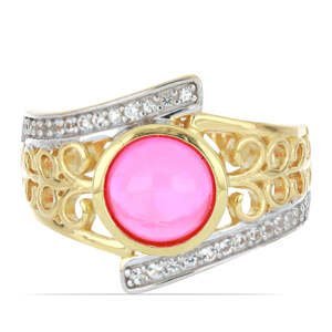 Pozlacený Stříbrný Prsten s Růžovým Opálem z Lega Dembi a Bílým Topazem, Velikost: 54-55