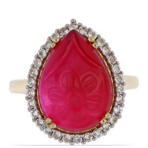 Pozlacený Stříbrný Prsten s Růžovým Onyxem a Bílým Topazem, Velikost: 59-58