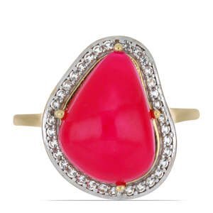 Pozlacený Stříbrný Prsten s Růžovým Onyxem a Bílým Topazem, Velikost: 54-55