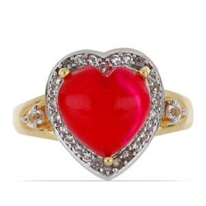 Pozlacený Stříbrný Prsten s Růžovým Onyxem a Bílým Topazem, Velikost: 57-56
