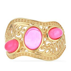 Pozlacený Stříbrný Prsten s Růžovým Opálem z Lega Dembi, Velikost: 59-58