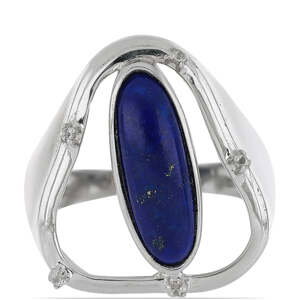 Stříbrný Prsten s Lapisem Lazuli z Badakšanu a Bílým Topazem, Velikost: 57-56