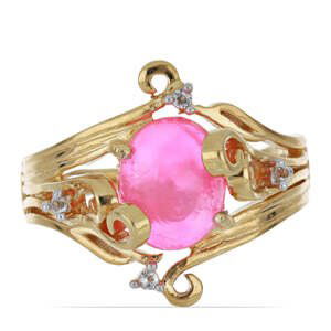 Pozlacený Stříbrný Prsten s Růžovým Opálem z Lega Dembi a Bílým Topazem, Velikost: 57-56