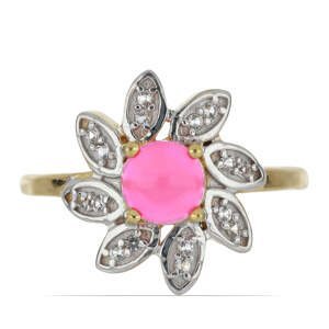 Pozlacený Stříbrný Prsten s Růžovým Opálem z Lega Dembi a Bílým Topazem, Velikost: 54-55