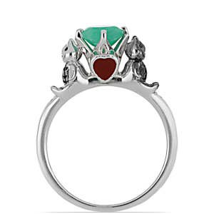 Stříbrný Prsten s Brazilským Smaragdem a Bílým Diamantem, Velikost: 52-53