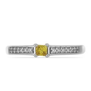 Stříbrný Prsten se Žlutým Diamantem a Bílým Zirkonem, Velikost: 54-55