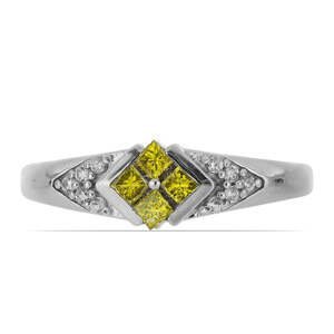 Stříbrný Prsten se Žlutým Diamantem a Bílým Zirkonem, Velikost: 57-56