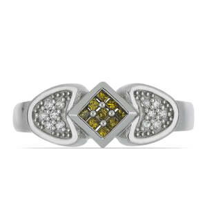 Stříbrný Prsten se Žlutým Diamantem a Bílým Zirkonem, Velikost: 54-55