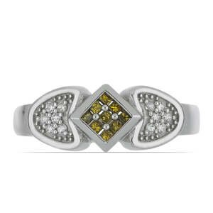 Stříbrný Prsten se Žlutým Diamantem a Bílým Zirkonem, Velikost: 59-58