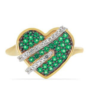 Pozlacený Stříbrný Prsten se Zeleným Achátem a Bílým Topazem, Velikost: 59-58