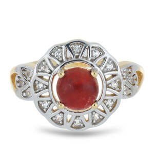Pozlacený Stříbrný Prsten s Červeným Houbovým Korálem a Bílým Topazem, Velikost: 59-58