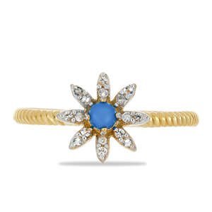 Pozlacený Stříbrný Prsten s Modrým Etiopským Opálem z Lega Dembi a Bílým Topazem, Velikost: 54-55