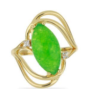 Pozlacený Stříbrný Prsten se Zeleným Jadeitem a Bílým Topazem, Velikost: 59-58