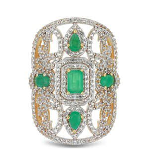 Pozlacený Stříbrný Prsten s Brazilským Smaragdem, Velikost: 59-58