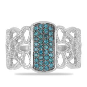 Stříbrný Prsten s Modrým Diamantem, Velikost: 62-63