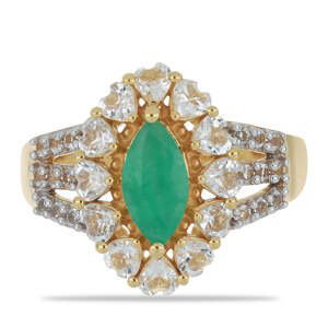 Pozlacený Stříbrný Prsten s Brazilským Smaragdem a Bílým Topazem, Velikost: 57-56
