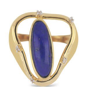 Pozlacený Stříbrný Prsten s Lapisem Lazuli z Badakšanu a Bílým Topazem, Velikost: 57-56