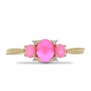 Pozlacený Stříbrný Prsten s Růžovým Opálem z Lega Dembi a Bílým Topazem, Velikost: 59-58