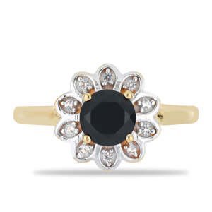 Pozlacený Stříbrný Prsten s Černým Spinelem z Horského Badachšánu a Bílým Topazem, Velikost: 57-56