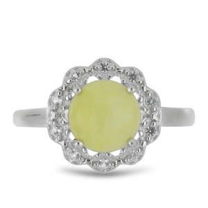 Stříbrný Prsten se Žlutým Serpentinem a Bílým Topazem, Velikost: 57-56
