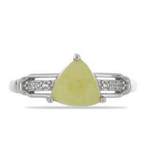 Stříbrný Prsten se Žlutým Serpentinem a Bílým Topazem, Velikost: 59-58