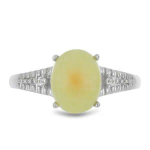 Stříbrný Prsten se Žlutým Serpentinem a Bílým Topazem, Velikost: 52-53