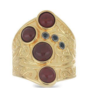 Pozlacený Stříbrný Prsten s Červeným Jaspisem a Černý Spinel z Horského Badachšánu, Velikost: 54-55