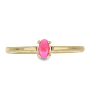 Pozlacený Stříbrný Prsten s Růžovým Opálem z Lega Dembi, Velikost: 54-55