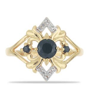Pozlacený Stříbrný Prsten s Černým Onyxem a Bílým Topazem, Velikost: 52-53