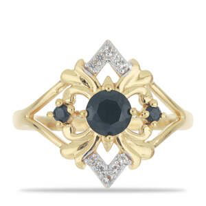 Pozlacený Stříbrný Prsten s Černým Onyxem a Bílým Topazem, Velikost: 57-56