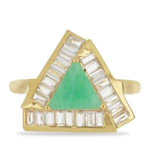 Pozlacený Stříbrný Prsten s Brazilským Smaragdem a Bílým Zirkonem, Velikost: 57-56