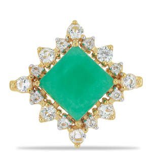 Pozlacený Stříbrný Prsten s Brazilským Smaragdem a Bílým Topazem, Velikost: 54-55