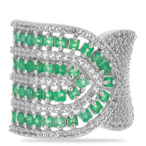 Stříbrný Prsten s Brazilským Smaragdem a Bílým Topazem, Velikost: 54-55