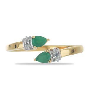 Pozlacený Stříbrný Prsten s Brazilským Smaragdem a Bílým Topazem, Velikost: 52-53