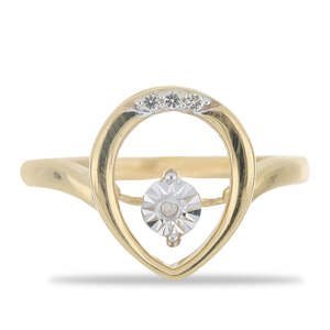 Pozlacený Stříbrný Prsten s Tančícím Diamantem a Bílým Topazem, Velikost: 57-56