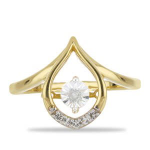 Pozlacený Stříbrný Prsten s Tančícím Diamantem a Bílým Topazem, Velikost: 62-63