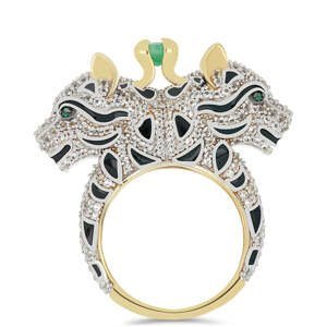 Pozlacený Stříbrný Prsten se Smaltem a Brazilským Smaragdem, Velikost: 54-55