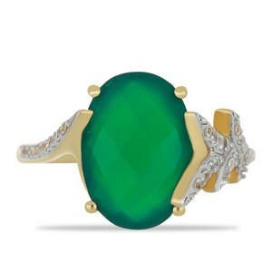 Pozlacený Stříbrný Prsten se Zeleným Achátem a Bílým Topazem, Velikost: 57-56