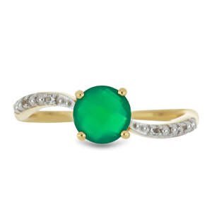 Pozlacený Stříbrný Prsten se Zeleným Achátem a Bílým Topazem, Velikost: 62-63