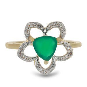 Pozlacený Stříbrný Prsten se Zeleným Achátem a Bílým Topazem, Velikost: 52-53