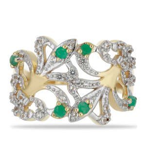 Pozlacený Stříbrný Prsten s Brazilským Smaragdem a Bílým Topazem, Velikost: 54-55