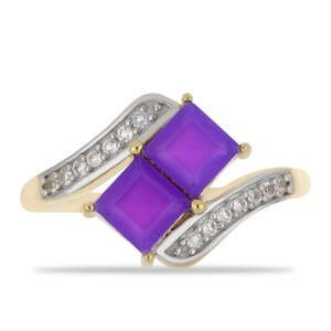Pozlacený Stříbrný Prsten s Purpurovým Achátem a Bílým Topazem, Velikost: 59-58