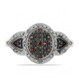 Stříbrný Prsten s Červeným Diamantem a Bílým Diamantem, Velikost: 54-55