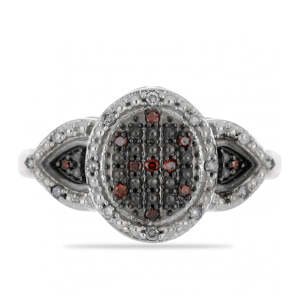 Stříbrný Prsten s Červeným Diamantem a Bílým Diamantem, Velikost: 57-56