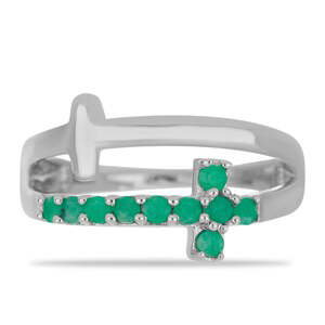 Stříbrný Prsten s Brazilským Smaragdem, Velikost: 54-55