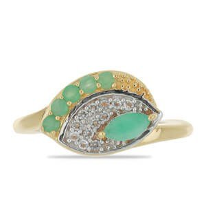 Pozlacený Stříbrný Prsten s Brazilským Smaragdem a Bílým Topazem, Velikost: 62-63