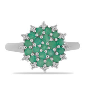 Stříbrný Prsten s Brazilským Smaragdem a Bílým Topazem, Velikost: 57-56