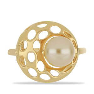 Pozlacený Stříbrný Prsten s Jihomořskou Zlatou Perlou, Velikost: 54-55