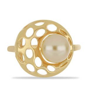 Pozlacený Stříbrný Prsten s Jihomořskou Zlatou Perlou, Velikost: 59-58